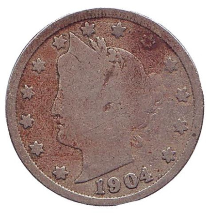 Монета 5 центов. 1904 год, США.