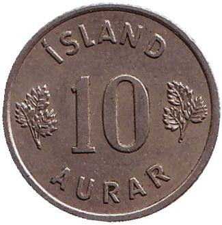 Монета 10 аураров. 1960 год, Исландия.