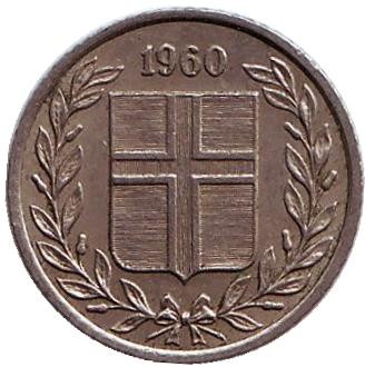 Монета 10 аураров. 1960 год, Исландия.