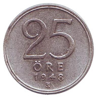 Монета 25 эре. 1948 год, Швеция. Монета 25 эре. 1948 год, Швеция.