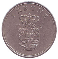 Монета 1 крона. 1972 год, Дания. Монета 1 крона. 1972 год, Дания.