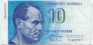 Банкнота 10 марок. 1986 год, Финляндия. Пааво Нурми. P-113a(12). Банкнота 10 марок. 1986 год, Финляндия. Пааво Нурми. P-113a(12).