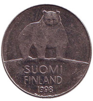 Монета 50 пенни. 1998 год, Финляндия. Медведь. Монета 50 пенни. 1998 год, Финляндия. Медведь.