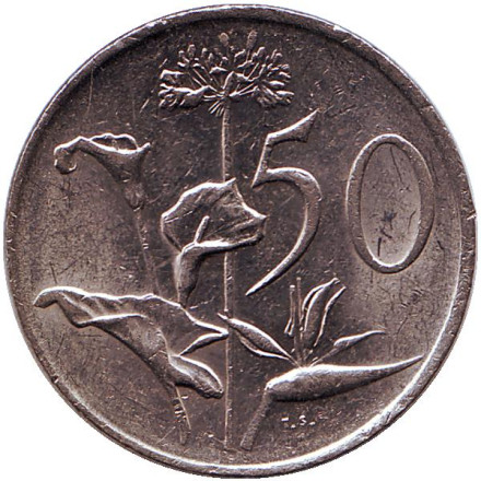 Монета 50 центов. 1985 год, ЮАР. Цветы.