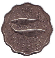 Монета 10 центов, 1973 год, Багамские острова. Рыбы. "THE COMMONWEALTH OF THE BAHAMAS". Монета 10 центов, 1973 год, Багамские острова. Рыбы. "THE COMMONWEALTH OF THE BAHAMAS".