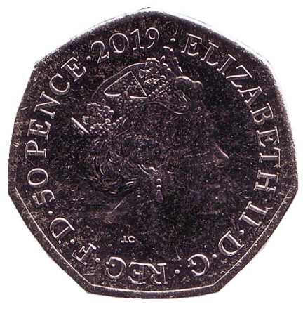 Монета 50 пенсов. 2019 год, Великобритания. Медвежонок Паддингтон. (У собора Святого Павла).