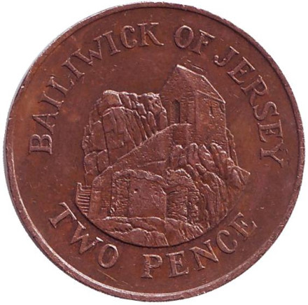 Монета 2 пенса. 1985 год, Джерси. Музей в городе Сент-Хелиер.