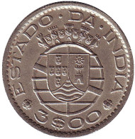 Монета 3 эскудо. 1959 год, Индия в составе Португалии.