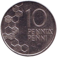 Монета 10 пенни. 1991 год, Финляндия. Монета 10 пенни. 1991 год, Финляндия.