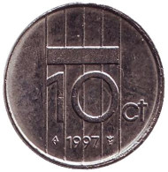 Монета 10 центов. 1997 год, Нидерланды.