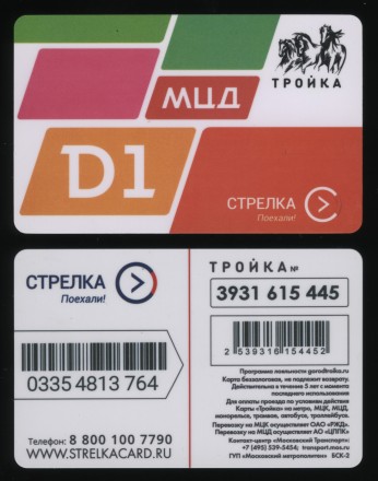 "Тройка" - "Стрелка" Электронная транспортная карта. 2019 год, Москва.  Открытие МЦД D1.