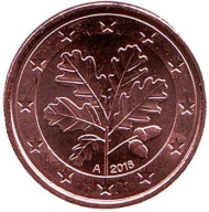 Монета 1 цент. 2016 год (А), Германия. Монета 1 цент. 2016 год (А), Германия.