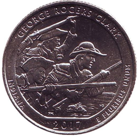 Монета 25 центов (D). 2017 год, США. Национальный исторический парк имени Джорджа Роджерса Кларка. Парк № 40.