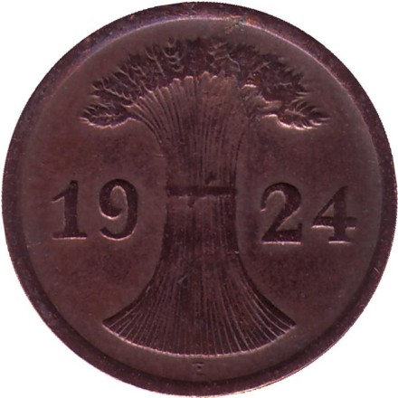 Монета 2 рентенпфеннига. 1924 год (Е), Веймарская республика.