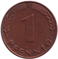 Монета 1 пфенниг. 1950 год (J), ФРГ. Дубовые листья. Монета 1 пфенниг. 1950 год (J), ФРГ. Дубовые листья.