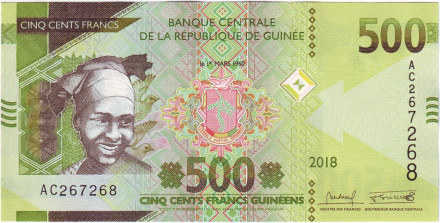 Банкнота 500 франков. 2018 год, Гвинея.