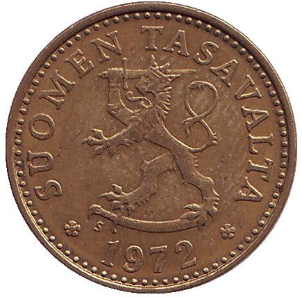 Монета 10 пенни. 1972 год, Финляндия. Монета 10 пенни. 1972 год, Финляндия.