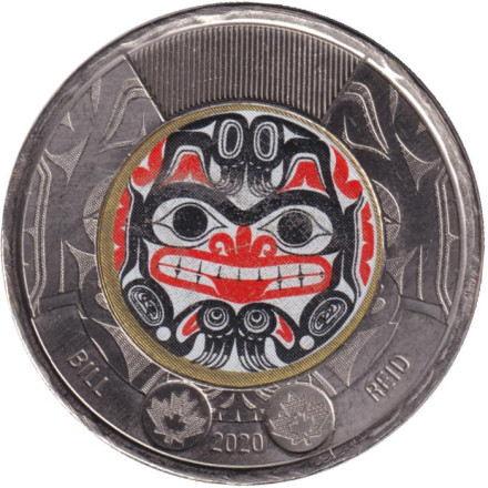 Монета 2 доллара. 2020 год, Канада. (Цветная) 100 лет со дня рождения Билла Рида.