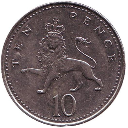 Монета 10 пенсов. 2004 год, Великобритания. Лев.