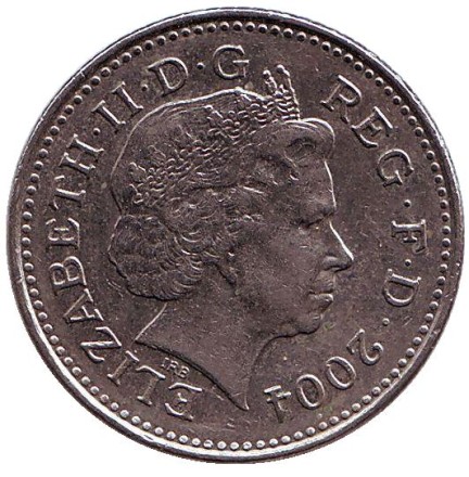 Монета 10 пенсов. 2004 год, Великобритания. Лев. Монета 10 пенсов. 2004 год, Великобритания. Лев.