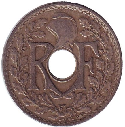 Монета 25 сантимов. 1920 год, Франция.