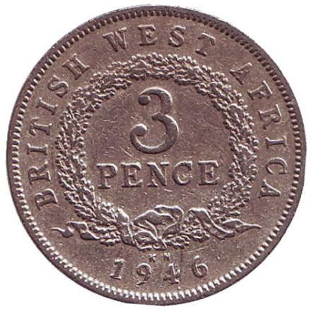 Монета 3 пенса. 1946 год (KN), Британская Западная Африка.