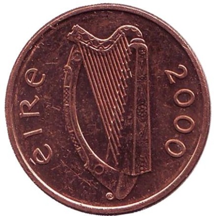 Монета 1 пенни. 2000 год, Ирландия. Птица. Ирландская арфа.