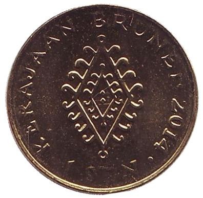 Монета 1 сен. 2014 год, Бруней. Султан Хассанал Болкиах. Монета 1 сен. 2014 год, Бруней. Султан Хассанал Болкиах.