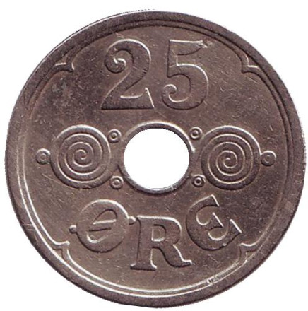 Монета 25 эре. 1938 год, Дания.