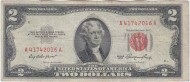 Банкнота 2 доллара. 1953 год, США. Красная печать. Без литеры. Р-380. Банкнота 2 доллара. 1953 год, США. Красная печать. Без литеры. Р-380.