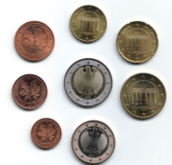 Набор монет евро (8 шт). 2002 год, Германия. Набор монет евро (8 шт). 2002 год, Германия.