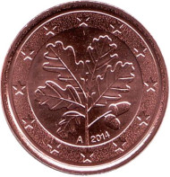 Монета 1 цент. 2014 год (А), Германия. Монета 1 цент. 2014 год (А), Германия.