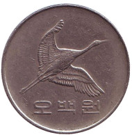 Монета 500 вон. 1994 год, Южная Корея. Маньчжурский журавль. Монета 500 вон. 1994 год, Южная Корея. Маньчжурский журавль.