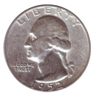 Монета 25 центов. 1952 год, США. (Отметка монетного двора S). Вашингтон. Монета 25 центов. 1952 год, США. (Отметка монетного двора S). Вашингтон.