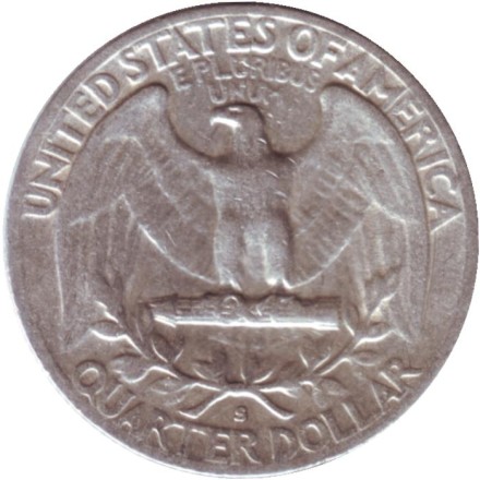 Монета 25 центов. 1952 год, США. (Отметка монетного двора S). Вашингтон. Монета 25 центов. 1952 год, США. (Отметка монетного двора S). Вашингтон.