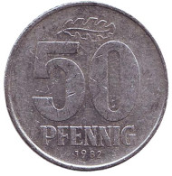 Монета 50 пфеннигов. 1982 год, ГДР. Монета 50 пфеннигов. 1982 год, ГДР.