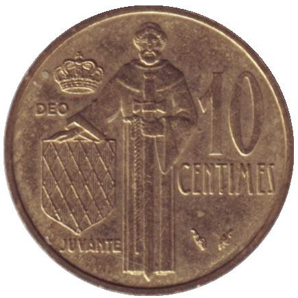 Монета 10 сантимов. 1978 год, Монако.