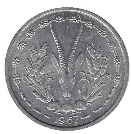 Монета 1 франк. 1967 год, Западные Африканские штаты.