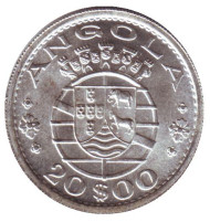 Монета 20 эскудо. 1955 год, Ангола в составе Португалии. Монета 20 эскудо. 1955 год, Ангола в составе Португалии.