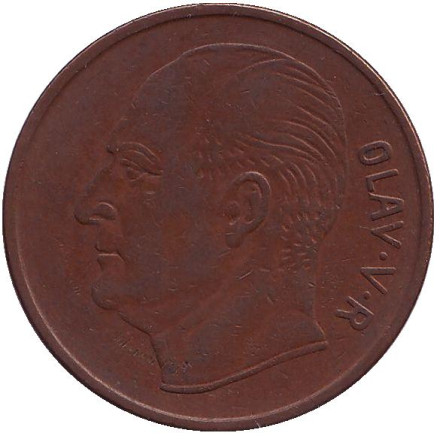 Монета 5 эре. 1958 год, Норвегия. Лось.