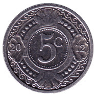 Монета 5 центов. 2012 год, Нидерландские Антильские острова. Цветок апельсинового дерева.