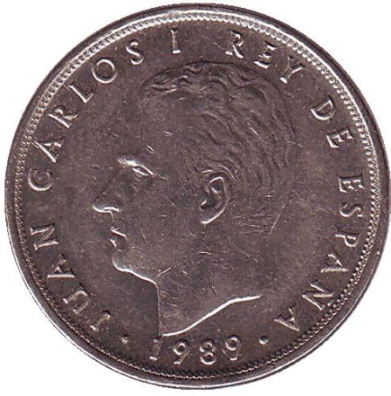 Монета 5 песет. 1989 год, Испания. Старый тип. Монета 5 песет. 1989 год, Испания. Старый тип.