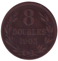Монета 8 дублей. 1903 год, Гернси. Монета 8 дублей. 1903 год, Гернси.