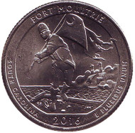 Монета 25 центов (P). 2016 год, США. Форт Молтри. Парк № 35. Монета 25 центов (P). 2016 год, США. Форт Молтри. Парк № 35.