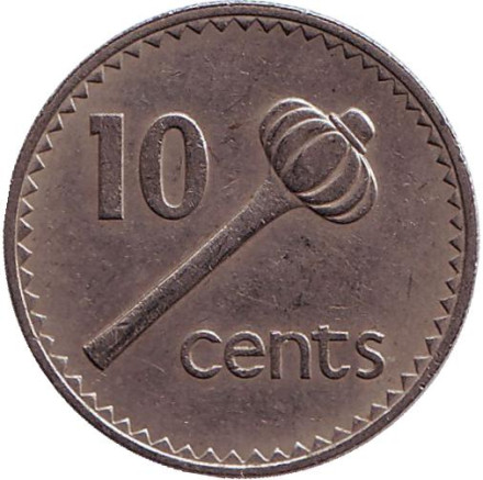 Монета 10 центов. 1969 год, Фиджи. Метательная дубинка - ула тава тава.