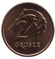 Монета 2 гроша, 2008 год, Польша. Дубовые листья.