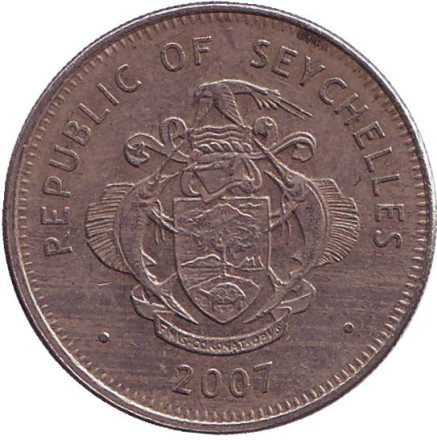 Монета 1 рупия. 2007 год, Сейшельские острова. Из обращения. Тритонов рог (Харония Тритон). Монета 1 рупия. 2007 год, Сейшельские острова. Из обращения. Тритонов рог (Харония Тритон).