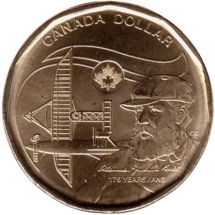 Монета 1 доллар. 2022 год, Канада. 175 лет со дня рождения Александра Грейама Белла.