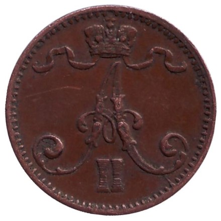 Монета 1 пенни. 1875 год, Финляндия в составе Российской Империи. Монета 1 пенни. 1875 год, Финляндия в составе Российской Империи.