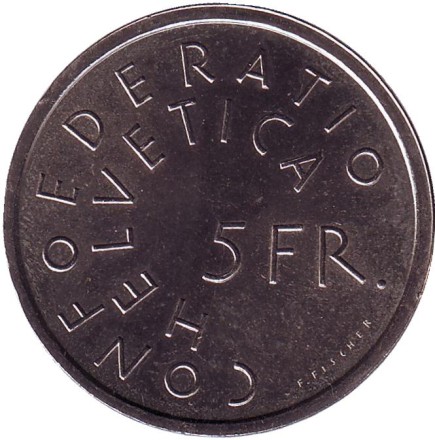 Монета 5 франков. 1975 год, Швейцария. Защита памятников.